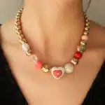 Product - Elegant Heart & Peach Pearl Bracelet Set – Unique Fashion Design - Living Radiantly